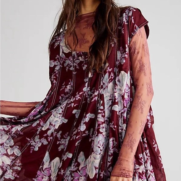 Free People Dresses & Skirts - Free People Sully Floral Pleated Mini Dress Raisin Combo XS